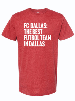 Red tshirt with text reading 