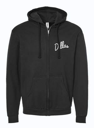 Dallas Neon Zip Up Hoodie featuring a stylish design ideal for casual wear. This hoodie makes a great Texas themed gift and is perfect for anyone looking for Texas Made Gifts or souvenirs from Texas, ideal as a dallas souvenir or a unique texan gift.