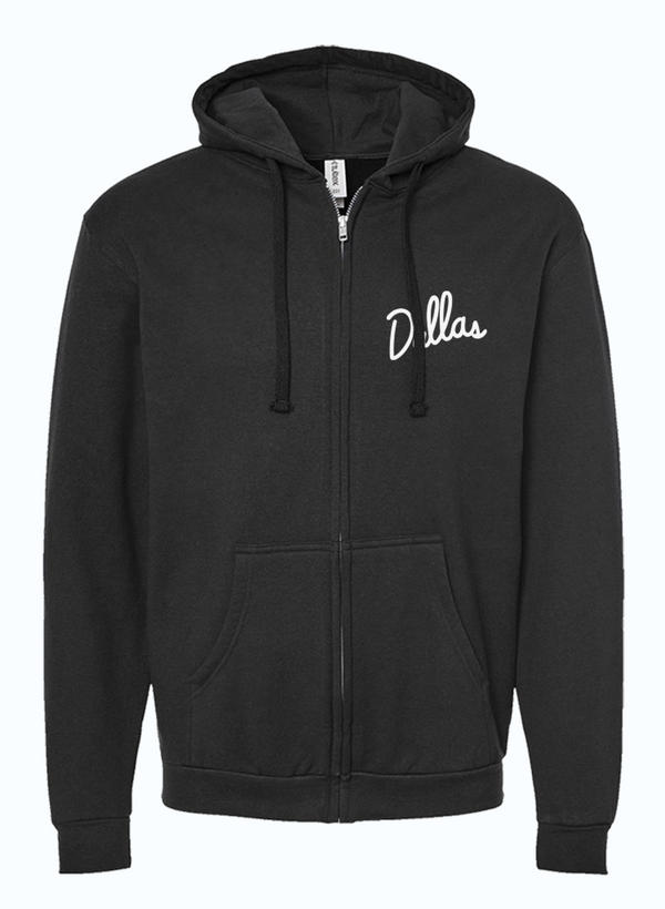 Dallas Neon Zip Up Hoodie featuring a stylish design ideal for casual wear. This hoodie makes a great Texas themed gift and is perfect for anyone looking for Texas Made Gifts or souvenirs from Texas, ideal as a dallas souvenir or a unique texan gift.