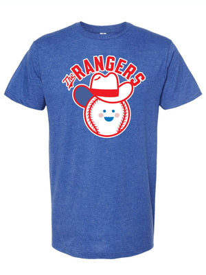 Stylish Baseball Cowboy t-shirt featuring a fun Texas Rangers baseball design, perfect as a Texas themed gift, Texas Made Gifts, or Dallas souvenir for fans of Texan gifts.