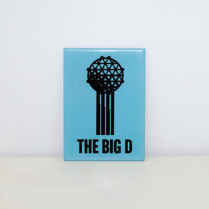 Rectangular, light blue magnet with the Big D design. 