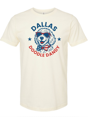 Dallas Doodle Dandy unisex fine jersey tee featuring a stylish dog graphic, perfect as a Texas themed gift. This lightweight t-shirt is a great choice for anyone looking for Texas Made Gifts or souvenirs from Texas, ideal as a Dallas souvenir or a unique Texan gift.