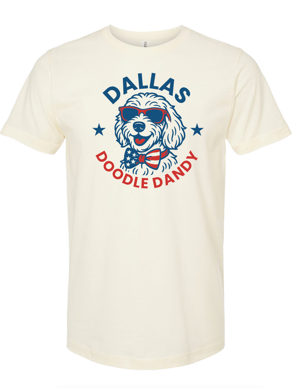 Dallas Doodle Dandy unisex fine jersey tee featuring a stylish dog graphic, perfect as a Texas themed gift. This lightweight t-shirt is a great choice for anyone looking for Texas Made Gifts or souvenirs from Texas, ideal as a Dallas souvenir or a unique Texan gift.