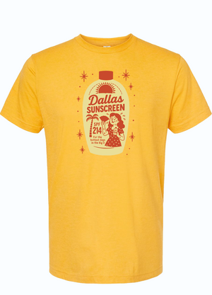 Dallas Sunscreen t-shirt featuring a retro design, perfect for sunny days. A great Texas themed gift, this shirt is an ideal choice for anyone looking for Texas Made Gifts, souvenirs from Texas, and a dallas souvenir. Show off your Texan pride with this fun and stylish texan gift!