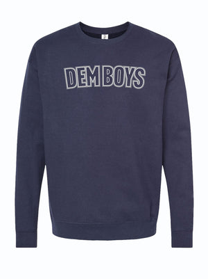 Dem Boys Crewneck Sweater in navy blue, perfect for a cozy look. This stylish sweatshirt makes an excellent Texas themed gift, showcasing Texas Made Gifts ideal for anyone wanting a touch of Texas in their wardrobe. A great choice for souvenirs from Texas, especially as a dallas souvenir or for those looking for unique texan gifts.