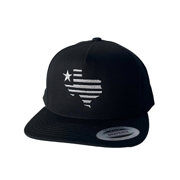 Embroidered Texas Silhouette Flatbill Hat- Black