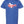 Royal blue tshirt with a graphic design of text reading 