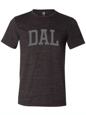 Dark, charcoal gray tshirt with text reading 