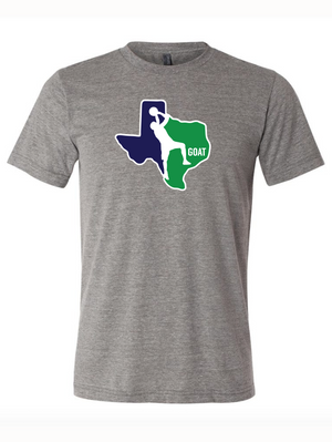 GOAT t-shirt featuring a Texas outline with a silhouette, ideal for Texas themed gifts, perfect Texas made gifts, and souvenirs from Texas. A great Dallas souvenir and a stylish choice for Texan gifts.