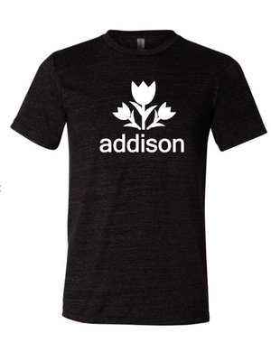Addison Texas shirt that is black and white with a tulip on it