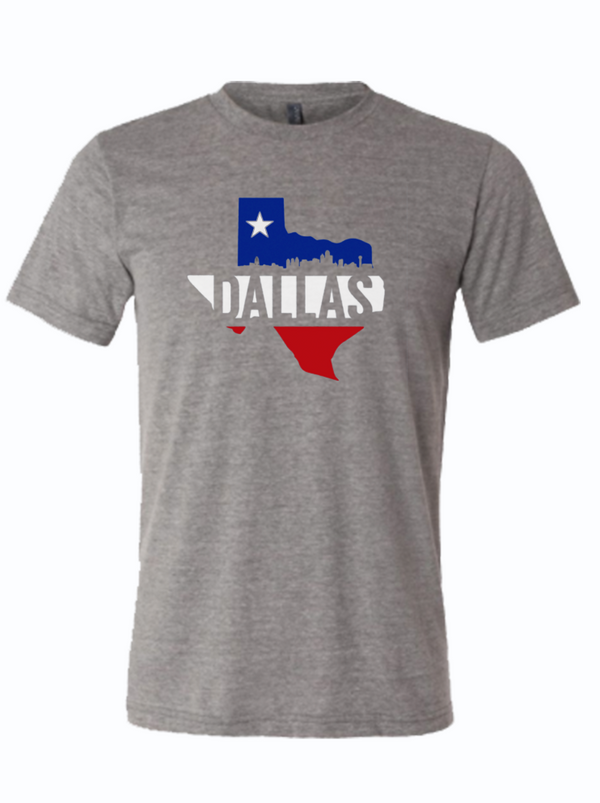 Dallas Texas silhouette in red white and blue with a star 