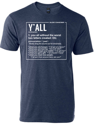denim colored tshirt with a funny definition of the word y'all