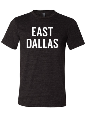Unisex fine jersey tee featuring 'EAST DALLAS' in bold letters, perfect for anyone looking for a Texas themed gift. This shirt makes a great Dallas souvenir and is a fantastic choice for anyone interested in Texas made gifts and Texan gifts.