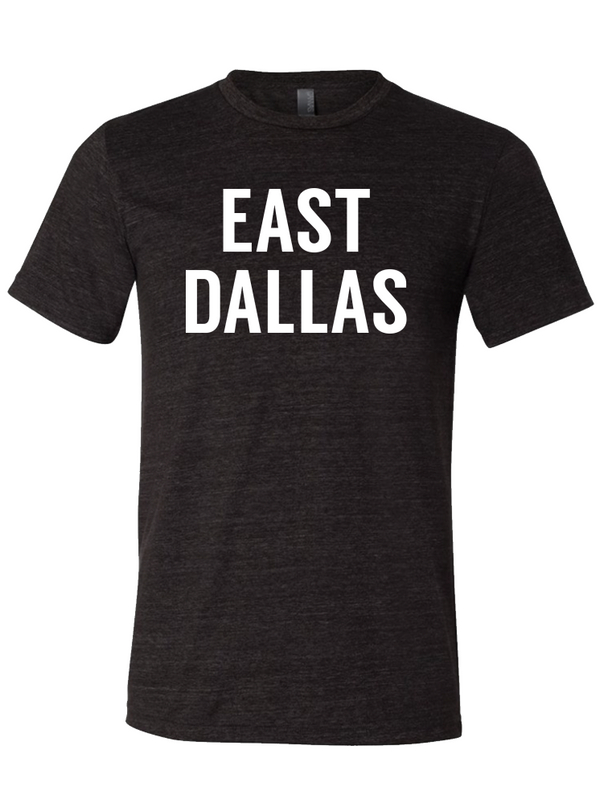 Unisex fine jersey tee featuring 'EAST DALLAS' in bold letters, perfect for anyone looking for a Texas themed gift. This shirt makes a great Dallas souvenir and is a fantastic choice for anyone interested in Texas made gifts and Texan gifts.