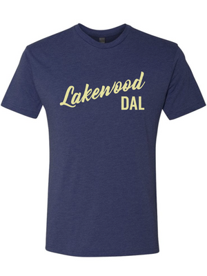 Lakewood DAL unisex fine jersey tee in navy blue, perfect for showcasing Texas pride. This stylish shirt is a great Texas themed gift, representing Dallas souvenirs and Texan gifts.