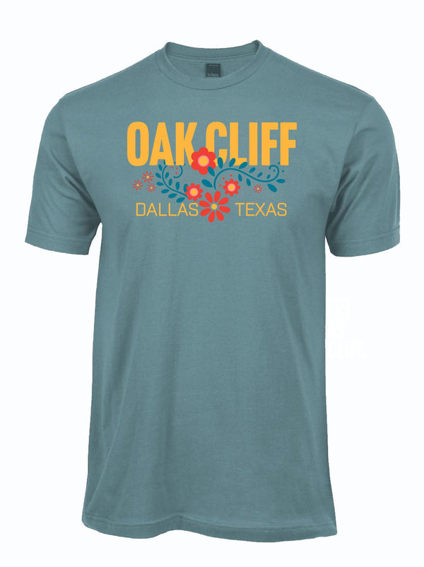 Stylish Oak Cliff Floral Tshirt featuring vibrant graphics, perfect as a Texas themed gift. Ideal for anyone looking for Texas Made Gifts, this tee makes a great souvenir from Texas or a memorable dallas souvenir, showcasing unique texan gifts.