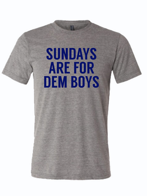Gray unisex t-shirt featuring the phrase 'Sundays Are For Dem Boys', perfect as a Texas themed gift. Ideal for fans or souvenirs from Texas, this shirt is a great choice for Dallas souvenirs and Texan gifts.