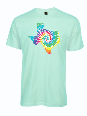 Texas Silhouette Tie Dye t-shirt featuring a vibrant tie-dye design in the shape of Texas. Perfect as a Texas themed gift, this shirt is an ideal choice for those looking for Texas Made Gifts and souvenirs from Texas, great for any Dallas souvenir or Texan gifts collection.