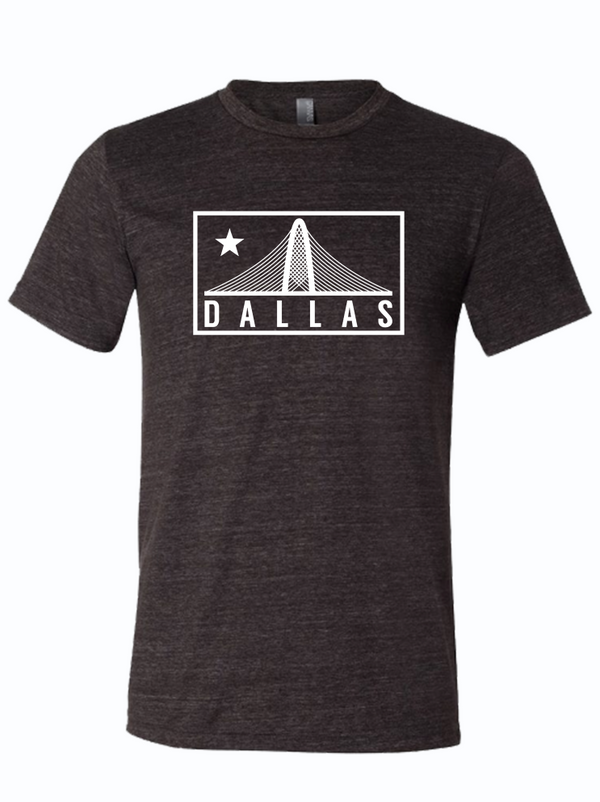 The Trinity unisex tri-blend t-shirt featuring the iconic Dallas skyline and a star, making it a perfect Texas themed gift. This high-quality tee is a great souvenir from Texas, showcasing your love for Texan gifts and Dallas souvenirs.