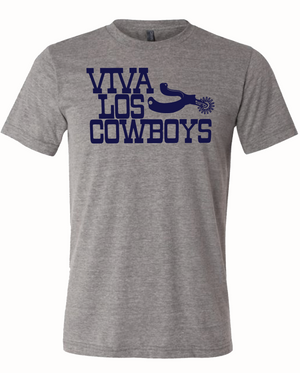 Viva los cowboys t-shirt featuring a bold graphic design on a gray fabric, perfect as a Texas themed gift. This Texas Made Gift is ideal for anyone looking for unique souvenirs from Texas, making it a great dallas souvenir and a fantastic option for those searching for texan gifts.