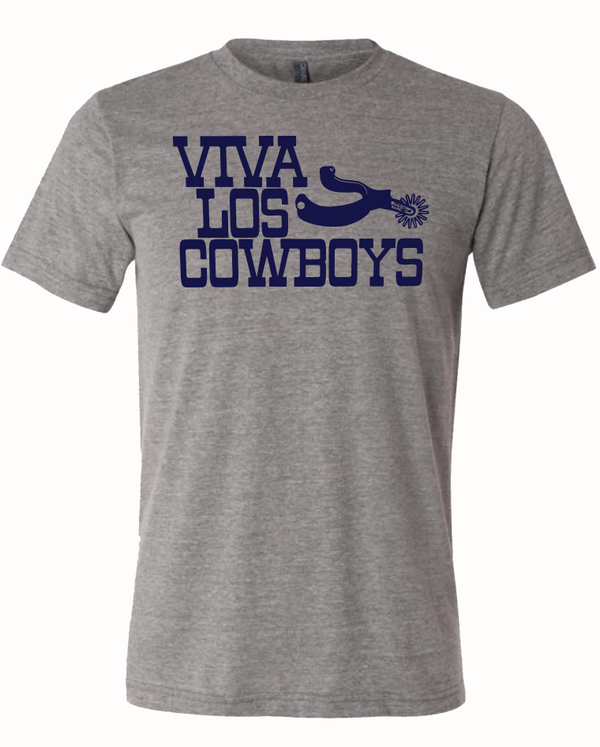 Viva los cowboys t-shirt featuring a bold graphic design on a gray fabric, perfect as a Texas themed gift. This Texas Made Gift is ideal for anyone looking for unique souvenirs from Texas, making it a great dallas souvenir and a fantastic option for those searching for texan gifts.